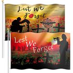 2 Pieces Lest We Forget Flag Poppy Remembrance Flag Remembrance Day Flag Polyester Sunday Poppy Flag Double Side Heavy Duty Flag for Heroes Moderating Remembrance