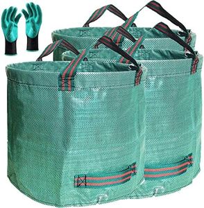 Professional 3-Pack 80 Gallons Lawn and Yard Garden Leaf Trash Bag with Coated Gardening Gloves - XXXX Large Reuseable Heavy Duty Gardening Bags Lawn Pool Bags Garden Leaf Waste Bags - with 4 Handles