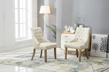 Roundhill Furniture Button Tufted Solid Wood Wingback Hostess Chairs with Nail Heads, Set of 2, Tan, White, "Tan, 24D x 22W x 39H in