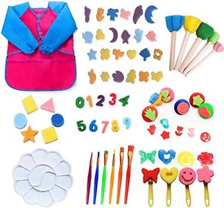 LOOHAOC 63 Pièces Éponge Brosses de Peinture Enfant Ensemble Pinceaux de Peinture et Art DIY Outils de Peinture d'apprentissage Précoce Contient Tablier imperméable pour Enfants ,Sac de Rangement