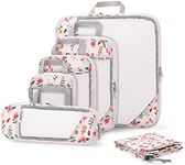 Gonex Compression Packing Cubes, 6 PCS Travel Luggage Packing Organizers with Mesh Extensible Suitcase Organiser for Travel, Floral Pink