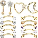 Drperfect Rook Daith Piercing Jewelry 16G Surgical Steel 8mm Curved Barbell Eyebrow Rings Helix Tragus Snug Lip Belly Button Piercing Heart Moon Daith Rook Earrings for Women Men2