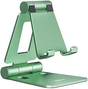 Nulaxy Dual Folding Cell Phone Stand, Fully Adjustable Foldable Desktop Phone Holder Cradle Dock Compatible with Phone 16 15 14 13 12 11 Pro Xs Xs Max Xr X 8, Nintendo Switch, All Phones- Green