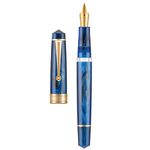 Asvine P20 Piston Fountain Pen Galaxy Blue Resin, Iridium Medium Nib Gold Trim Smooth Writer Collection with Case Set