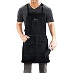 Dadidyc Black Denim Aprons for Men/Women with Pockets Tool Apron Waterproof Adjustable Canvas Apron Lightweight Kitchen Apron Work Apron, Black, One Size