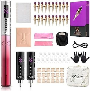 EZ Tattoo Kit - Tattoo Machine Kit Complete with Permanent Makeup Tattoo Machine Pen with 3Pcs Battery Power for Tattoo Beginners and Women Artists (Lola Air Pink Gradient)