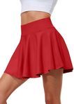 Hiwzffy Pleated Tennis Skirts for Women High Waisted Golf Skorts Tummy Control Skirts with Shorts Pockets Lightweight, Red, Medium