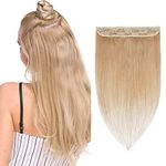 3/4 Full Head Clip in Human Hair Extension Real Remy Hair Natural Soft 1 piece 5 Clips 16’’Long 45g Natural Blonde #24