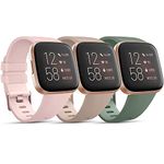 Pack 3 Straps Compatible with Fitbit Versa 2 Staps/Fitbit Versa Lite Strap/Fitbit Versa Strap for Women Men, Silicone Sport Replacement Compatible with Fitbit Versa 2(S,Nude Pink/MilkTea/Cactus)