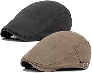 Qossi 2 Pack Newsboy Hats for Men Flat Cap Cotton Adjustable Breathable Irish Cabbie Ivy Driving Hunting Hat