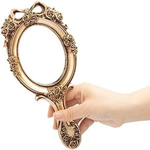 Rich Boxer Vintage Handheld Mirror Embossed Flower Hand Held Mirror Makeup Mirror Vanity Mirror Decorative Cute Hand Mirror (Bronze)