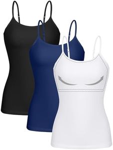 ATTRACO Women's Camisole Tank Top with Built in Shelf Bra Navy Cami Basic Undershirts Three Pack S