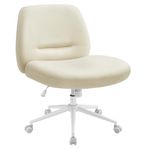 SONGMICS HOME Cross Legged Office Chair, Armless Desk Chair, Criss Cross Chair with Star Base and Wheels, Wide Seat, Adjustable Height, Swivel Chair, Cotton-Linen Fabric, Cream White OBG047W02