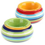 com-four® 2x wind ashtray made of dolomite - weatherproof storm ashtray made of ceramic - small table ashtray with lid - design with colorful stripes (002 pieces - Mix1)