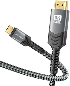 BlueRigger 8K USB C to HDMI Cable (10FT, 8K 60Hz, Uni-Directional, 48Gbps, USB Type C 3.1, HDMI 2.1 Premium Braided Cord, USBC to HDMI) – Thunderbolt 3/4 Compatible with Phone, Laptop, Tablet