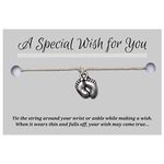 Baby Feet Charm Beige Wish Bracelet - Hemp with Silver Tone Charm on Printed Card - Adjustable - Unisex