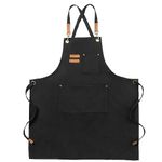 Black Canvas Aprons, Work Aprons for Men Women, Chef Aprons with Adjustable Strap and 3 Pockets, Apron for Servers Kitchen Cooking Baking Artist Painting, Cross Back