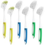 6 Pack Kitchen Scrub Brush, Dish Brush with Long Handle & Built-in Scraper, Cleaning Brush with Stiff Bristles Scrubber Brush for Pans, Pots, Kitchen Sink Cleaning(Blue/Green/Yellow)