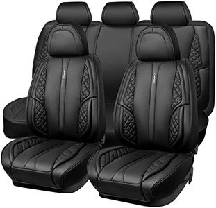 CAR PASS Nappa PU Leather Car Seat Covers Full Set Waterproof Protector Durable Cushioned,Universal Fit for Sedan SUV Pick-up Truck,Automotive, Anti-Slip and Backseat Luxury Premium Deluxe(Black)
