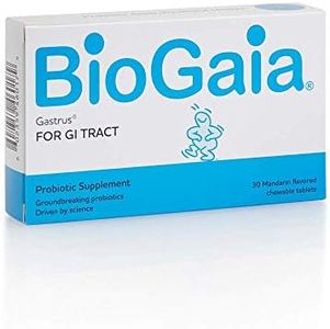 BioGaia Gastrus Chewable Tablets, Adult Probiotic Supplement for Stomach Discomfort, Constipation, Gas, Bloating, Regularity, Non-GMO, 30 Tablets, 1 Pack