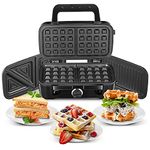 FOHERE Sandwich Toaster 3 in 1 Waffle Maker and Toasted Sandwich Maker with 5-Gears Temperature Setting and Non-Stick Teflon Coated Plates, Independent ON/OFF Button, Easy to Clean, 1200W