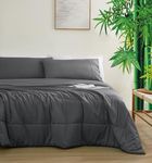 Queen Comforter/Blanket Sets - Dark Grey ,Light Weight Natural Bamboo Viscose Fabric Soft And Smooth .3 Pieces ,1 Cooling Breathable Skinfriendly Comforter(90"x90")+ 2 Bamboo Viscose Pillowcases