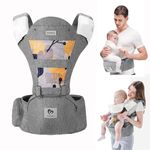 Baby Carrier, Bellababy Multifunction Baby Carrier Hip Seat (Ergonomic M Position) for 3-36 Month Baby, 6-in-1 Ways to Carry, All Seasons, Adjustable Size, Perfect for Shopping Travelling, Grey