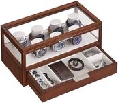 SONGMICS 2-Tier Wooden Watch Case, Watch Display Box, Watch Holder with 7 Pillars, Coffee Brown UJOW007K01