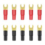 5 Pairs Copper Gold Plated 8 Gauge Strip Spade Terminal Spade Fork Adapters Connectors Plugs Crimp Barrier Spades for Speaker Wire Cable Terminal Plug - 8GA (Red and Black)