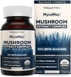 MycoMax Mushroom Complex - 70% Beta Glucans, Max Potency Mushroom Supplement, US Grown + Ultrasonic Extraction - Lions Mane, Cordyceps, Reishi & More - Cognition, Immunity, Energy - 60 capsules