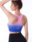 CLDFHX Women Sports Bra Seamless High/Medium Impact Support Racerback Fitness Bra with Removable Pads for Running Yoga Workout Gym, Multicolored Blue, XL