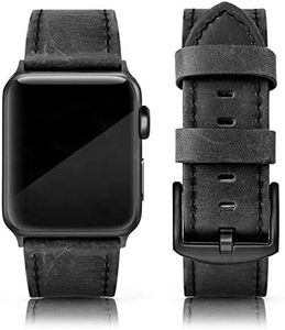 EDIMENS Leather Bands Compatible with Apple Watch 45mm 42mm 44mm Band Men Women, Vintage Genuine Leather Wristband Replacement Band for iWatch Apple Watch Series 8 7 6 5 4 3 2 1, SE Sports & Edition, Retro Iron Gray