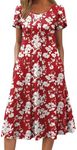 Zeagoo Sundresses for Women 2025 Midi A Line Dresses for Women 2025 Floral Sundress Loose Fit Flare Dress Short Sleeve, Red Flower,S