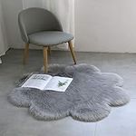 DQMEN Carpets Soft Artificial Sheepskin Faux Fleece Chair Cover Seat Pad Soft Fluffy Shaggy Area Rugs For Living Room Sheepskin Style Rug (Plum blossom, Gray, 45 X 45 CM)