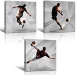 KLVOS Soccer Wall Art Prints Boy Room Sports Theme Decor Stretched and Gallery Wrap Modern Home Decoration for Man Cave Bedroom Ready to Hang - 12x12inchx3 Panel