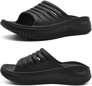 KuaiLu Womens Recovery Sandals With Comfortable Plantar Fasciitis Support,Ladies Orthotic Open Toe Sport Slides Thick Cushion Reduces Stress on Feet,Joints & Back Post-Exercise, All Black, 7