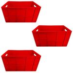 Grow karo Multipurpose Heavy Duty Big Red Portable Plastic Crate | Organizer Stackable Shelf Basket for Large Storage Bin | Vegetable | Fruit | Fish | Milk 60x40x32cm ( Pack of 3 )