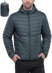 33,000ft Men's Insulated Puffer Jackets Waterproof Jacket for Men Easy Packable Hooded Quilted Jacket Lightweight Men's Coats with Zip Pockets Grey XL