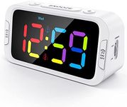 Odokee Dual Colorful Alarm Clock for Kids Bedroom - 0-100% Dimmer, 5 Alarm Sounds, USB Charger, Easy to Set, Weekday/Weekend Mode, Snooze, 12/24Hr, Battery Backup, Digital Clock for Teens Boys Bedside