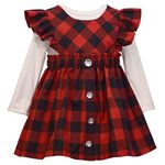 Bonnie Jean Girl's Holiday Christmas Dress - Plaid Jumper Dress for Baby and Toddler Girls, Red and Black Buffalo, 12 Months