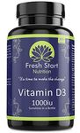 Vitamin D3 1000iu Tablets | 365 (1 Year Supply) Vegetarian Vitamin D Supplement Tiny Easy to Swallow Pills | VIT D as Cholecalciferol | Fresh Start Nutrition