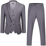 COOFANDY Men's 3 Pieces Suits, Single Breasted Party Blazer, Two Button Slim Fit Blazer Jacket, Vest Pants Light Grey XL