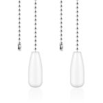 2pcs Ceiling Fan Pull Chain Extensions, 13 Inch Long Ceiling Fan Chain Extenders Wooden Light Pull Chain Extension Beaded Balls Fan Pull Chain Pendant for Ceiling Fan Light Lamp (White)