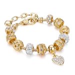 Capital Charms Crystal Heart of Gold Plated Charm Bracelet Set for Women and Teens with Beads and Adjustable Snake Chain (Heart-V3)