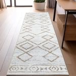 JINCHAN Runner Rug 2x6 Moroccan Hallway Rug with Line Bohemian Kitchen Washable Runner Rug Modern Geometric Soft Rug Indoor Non Slip Carpet Bathroom Bedroom Taupe