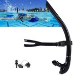 Swim Snorkel for Lap Swimming,Adult Swimmers Snorkeling Gear for Swimming Snorkel Training in Pool and Open Water,Center Comfortable Silicone Mouthpiece One-Way Purge Valve,With Nose Clip and Earplug