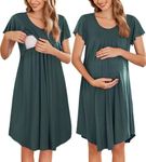 Ekouaer Nursing Nightown Labor and Delivery Gown for Hospital Pleated Breastfeeding Dress for Women Short Sleeve Maternity Sleepwear Army Green S