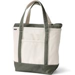Lands' End Zip Top Canvas Tote Bag, Natural/Dark Olive Green, Small