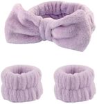 3 Pièces Set de Bandeau de Spa Facial Bracelets de Lavage de Visage Bandeau de Maquillage Doux Bracelets de Démaquillage Bandeau de Visage Élastique Moelleux Microfibre (Violet)