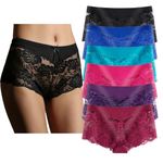 YaoKing Women's Underwear Regular & Plus Size Panties Sexy Lace Boyshort Hipster Cheeky Panty- 6 Pack (6 Pack-9144, M)